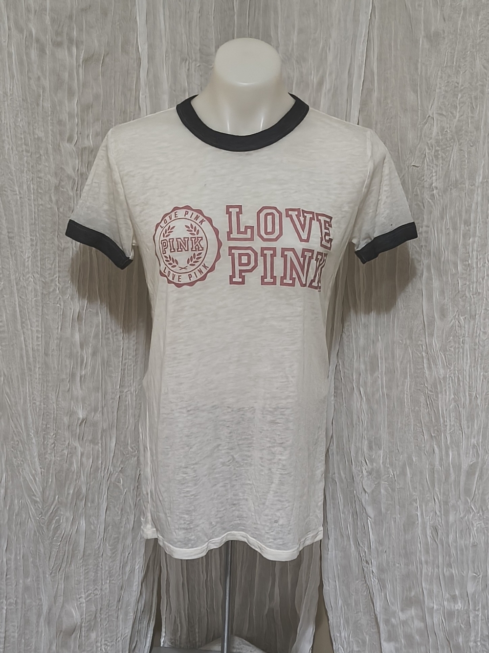 Victoria's Secret PINK Cream Tee with Black Trim